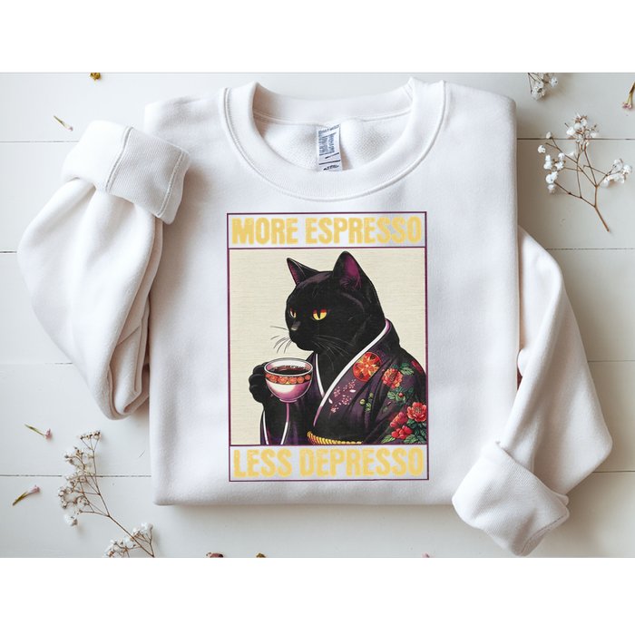 More Espresso Less Depresso Kimono Cat Japanese Sweatshirt