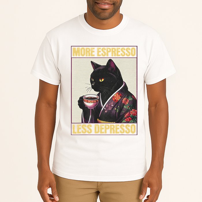 More Espresso Less Depresso Kimono Cat Japanese Tall T-Shirt