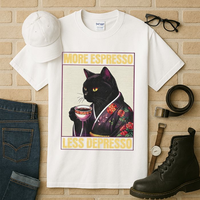 More Espresso Less Depresso Kimono Cat Japanese Tall T-Shirt