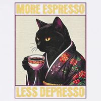 More Espresso Less Depresso Kimono Cat Japanese Tall T-Shirt