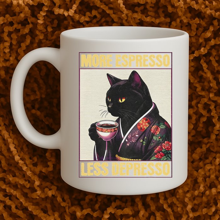 More Espresso Less Depresso Kimono Cat Japanese Mug