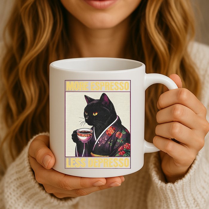 More Espresso Less Depresso Kimono Cat Japanese Mug