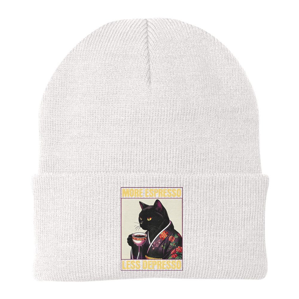 More Espresso Less Depresso Kimono Cat Japanese Beanie