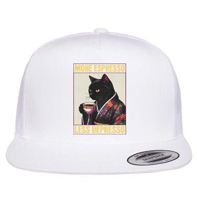 More Espresso Less Depresso Kimono Cat Japanese Flat Bill Trucker Hat