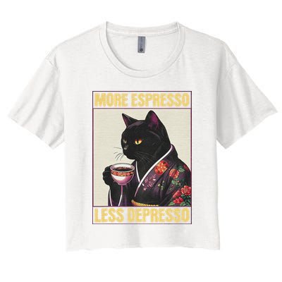 More Espresso Less Depresso Kimono Cat Japanese Women's Crop Top Tee