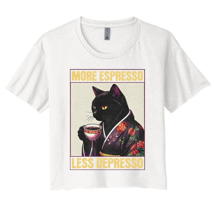 More Espresso Less Depresso Kimono Cat Japanese Women's Crop Top Tee