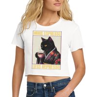 More Espresso Less Depresso Kimono Cat Japanese Women's Crop Top Tee