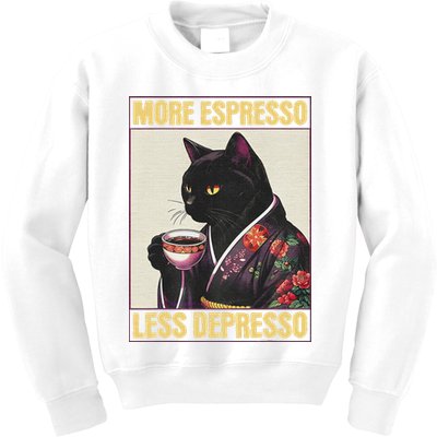 More Espresso Less Depresso Kimono Cat Japanese Kids Sweatshirt