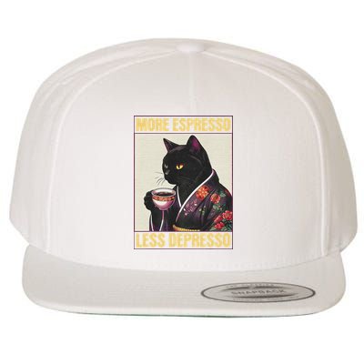 More Espresso Less Depresso Kimono Cat Japanese Wool Snapback Cap