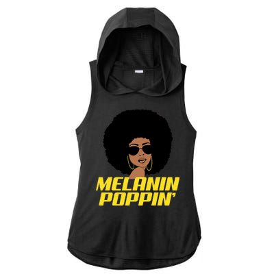 Melanin Poppin Proud African Pride Ladies PosiCharge Tri-Blend Wicking Draft Hoodie Tank