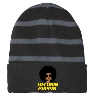 Melanin Poppin Proud African Pride Striped Beanie with Solid Band