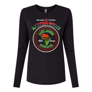 Melanin Strong African Roots Emblem Womens Cotton Relaxed Long Sleeve T-Shirt