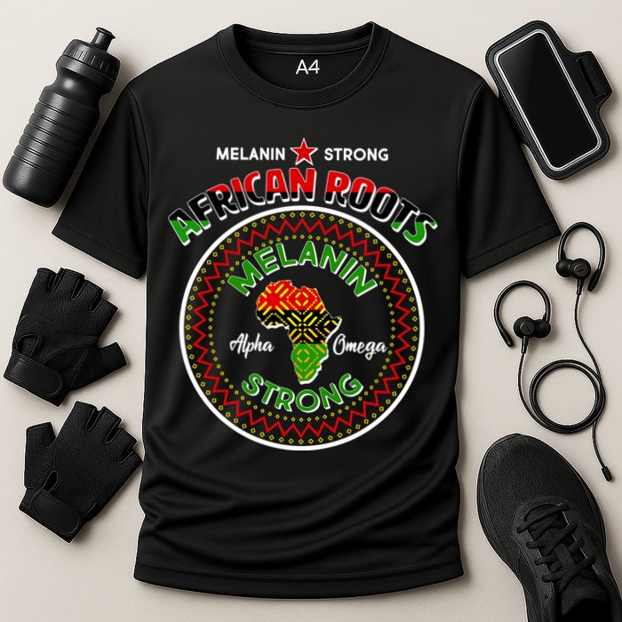 Melanin Strong African Roots Emblem Cooling Performance Crew T-Shirt
