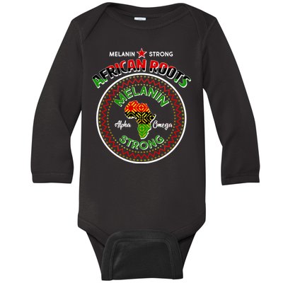 Melanin Strong African Roots Emblem Baby Long Sleeve Bodysuit