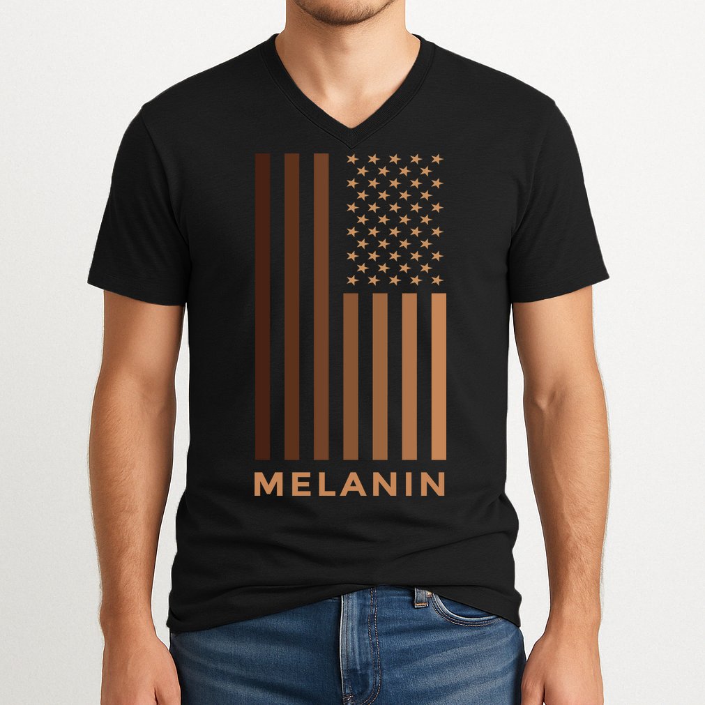 Melanin USA Flag V-Neck T-Shirt