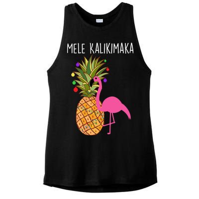 Mele Kalikimaka Flamingo Christmas Ladies PosiCharge Tri-Blend Wicking Tank