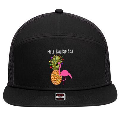 Mele Kalikimaka Flamingo Christmas 7 Panel Mesh Trucker Snapback Hat