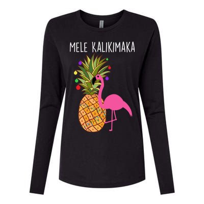 Mele Kalikimaka Flamingo Christmas Womens Cotton Relaxed Long Sleeve T-Shirt