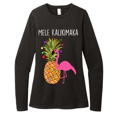 Mele Kalikimaka Flamingo Christmas Womens CVC Long Sleeve Shirt