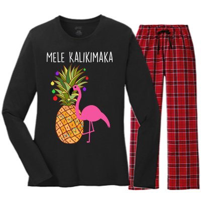 Mele Kalikimaka Flamingo Christmas Women's Long Sleeve Flannel Pajama Set 