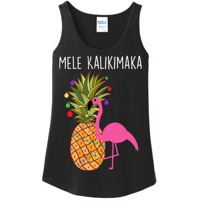 Mele Kalikimaka Flamingo Christmas Ladies Essential Tank