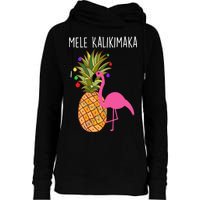 Mele Kalikimaka Flamingo Christmas Womens Funnel Neck Pullover Hood