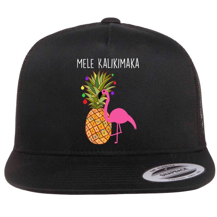 Mele Kalikimaka Flamingo Christmas Flat Bill Trucker Hat