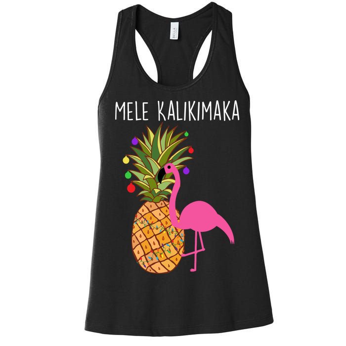 Mele Kalikimaka Flamingo Christmas Women's Racerback Tank