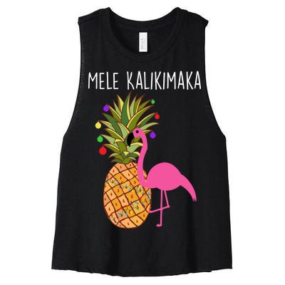 Mele Kalikimaka Flamingo Christmas Women's Racerback Cropped Tank