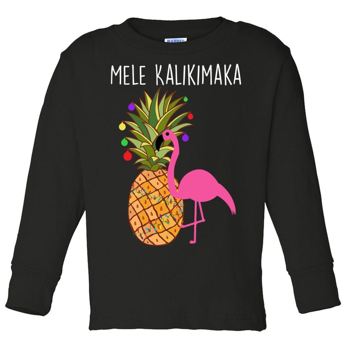 Mele Kalikimaka Flamingo Christmas Toddler Long Sleeve Shirt