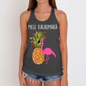 Mele Kalikimaka Flamingo Christmas Women's Knotted Racerback Tank