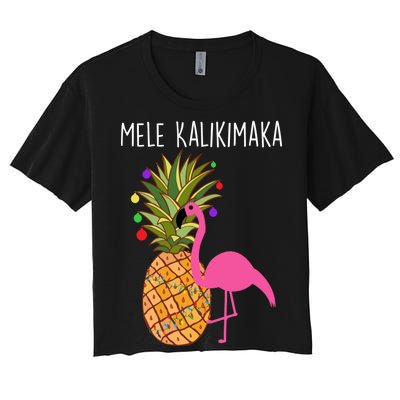 Mele Kalikimaka Flamingo Christmas Women's Crop Top Tee