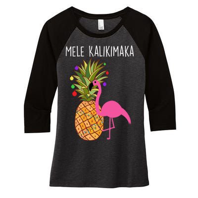 Mele Kalikimaka Flamingo Christmas Women's Tri-Blend 3/4-Sleeve Raglan Shirt