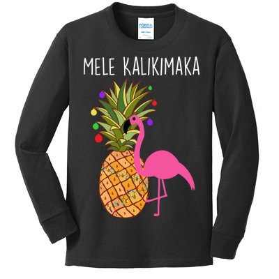 Mele Kalikimaka Flamingo Christmas Kids Long Sleeve Shirt