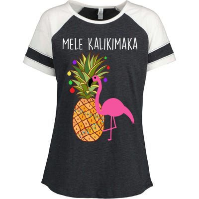 Mele Kalikimaka Flamingo Christmas Enza Ladies Jersey Colorblock Tee