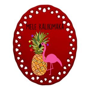 Mele Kalikimaka Flamingo Christmas Ceramic Oval Ornament