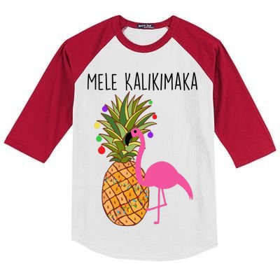 Mele Kalikimaka Flamingo Christmas Kids Colorblock Raglan Jersey