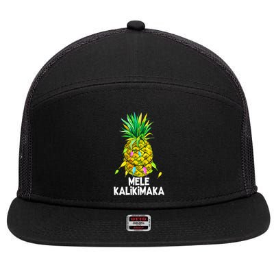 Mele Kalikimaka Pineapple Christmas lights 7 Panel Mesh Trucker Snapback Hat