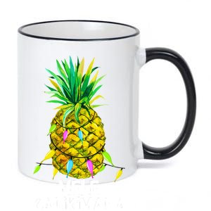 Mele Kalikimaka Pineapple Christmas lights 11oz Black Color Changing Mug