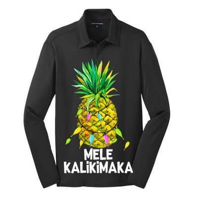 Mele Kalikimaka Pineapple Christmas lights Silk Touch Performance Long Sleeve Polo