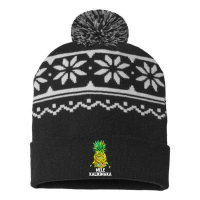 Mele Kalikimaka Pineapple Christmas lights USA-Made Snowflake Beanie