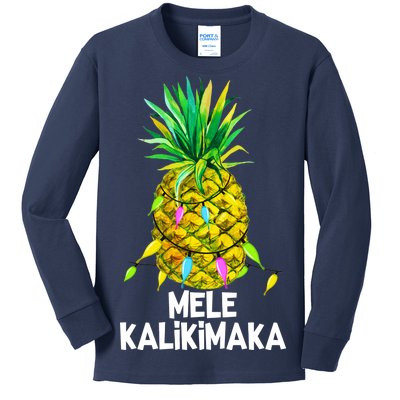 Mele Kalikimaka Pineapple Christmas lights Kids Long Sleeve Shirt