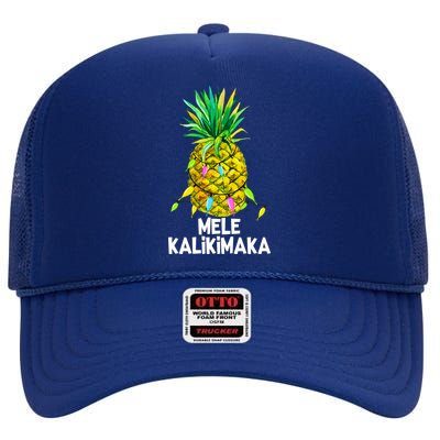 Mele Kalikimaka Pineapple Christmas lights High Crown Mesh Back Trucker Hat