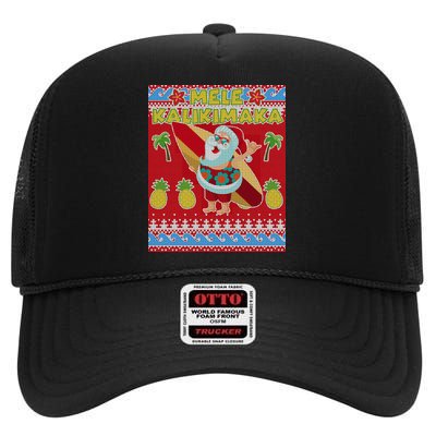 Mele Kalikimaka Santa Ugly Christmas High Crown Mesh Back Trucker Hat