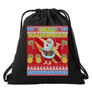 Mele Kalikimaka Santa Ugly Christmas Drawstring Bag