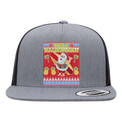 Mele Kalikimaka Santa Ugly Christmas Flat Bill Trucker Hat