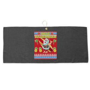 Mele Kalikimaka Santa Ugly Christmas Large Microfiber Waffle Golf Towel