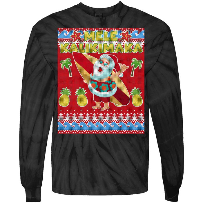 Mele Kalikimaka Santa Ugly Christmas Tie-Dye Long Sleeve Shirt