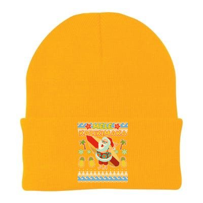 Mele Kalikimaka Santa Ugly Christmas Hawaiian Knit Cap Winter Beanie