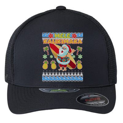 Mele Kalikimaka Santa Ugly Christmas Hawaiian Flexfit Unipanel Trucker Cap